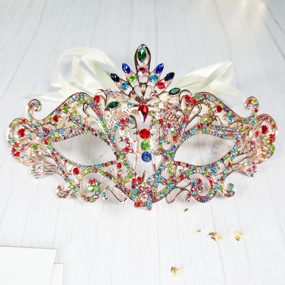 Multicolor Jeweled Masquerade Eye Mask - Elegant Women's Face Accessory